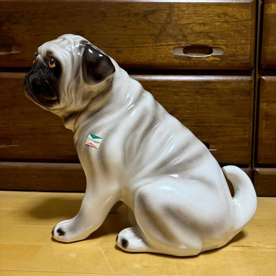 送料無料 大型40cm イタリア製 Demain パグ 陶器製 オブジェ 置物