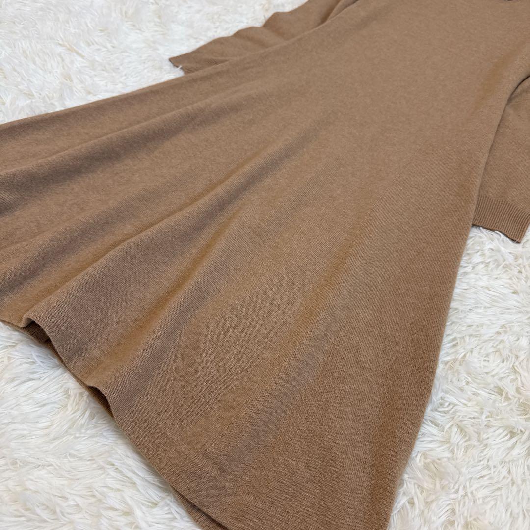 [美品] ラルフローレン カシミヤ100 ワンピース M レザー切替　フレア