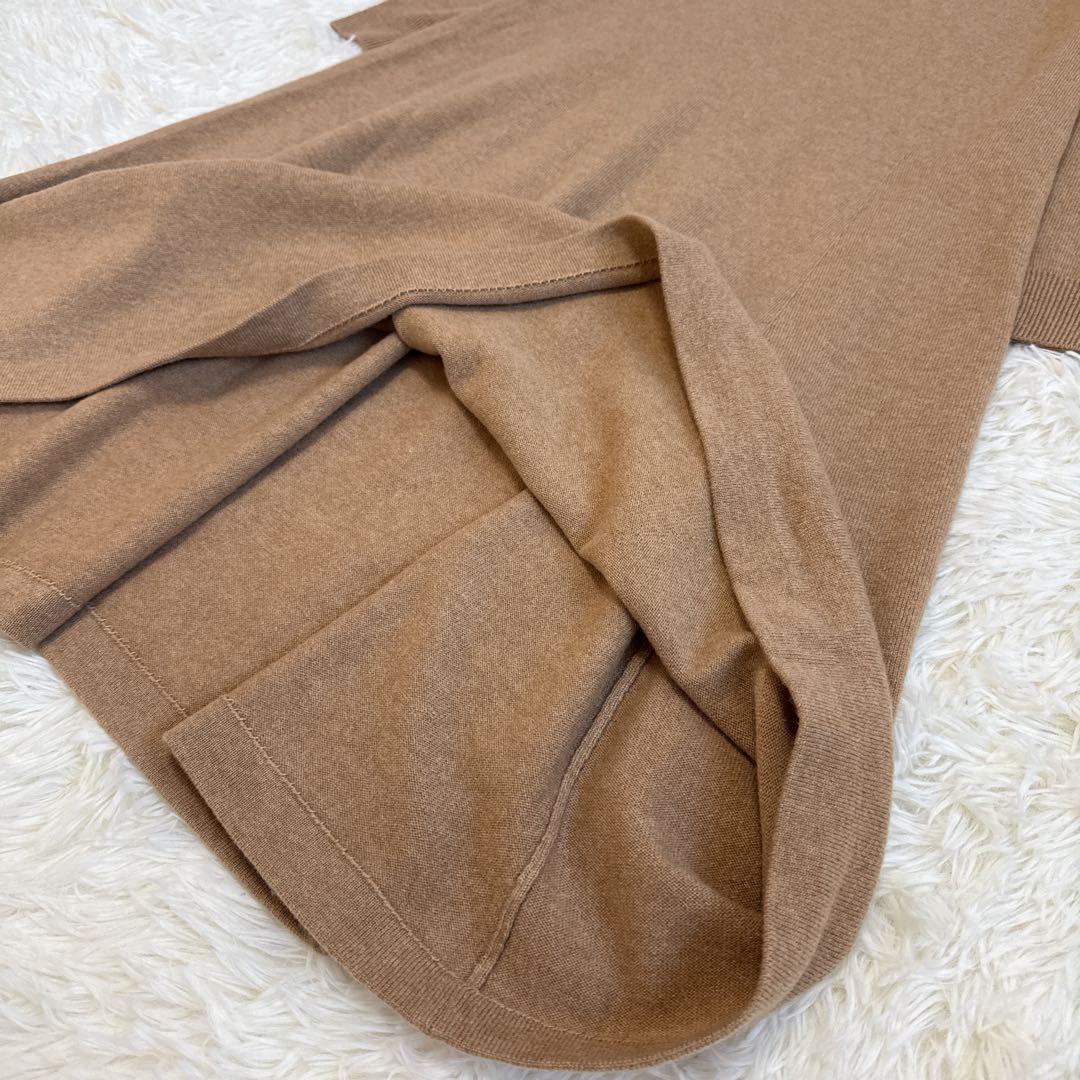 [美品] ラルフローレン カシミヤ100 ワンピース M レザー切替　フレア