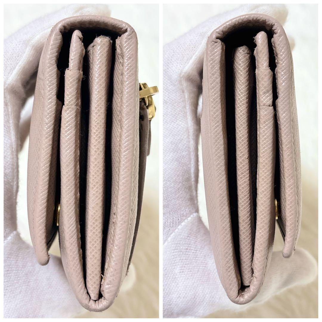 現行/美品✨PRADA サフィアーノレザー 三角ロゴ長財布 ピンクベージュ
