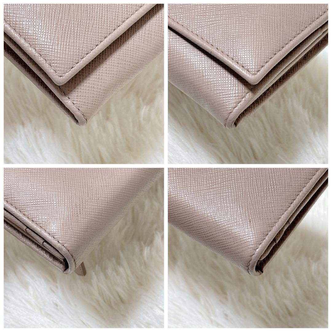 現行/美品✨PRADA サフィアーノレザー 三角ロゴ長財布 ピンクベージュ