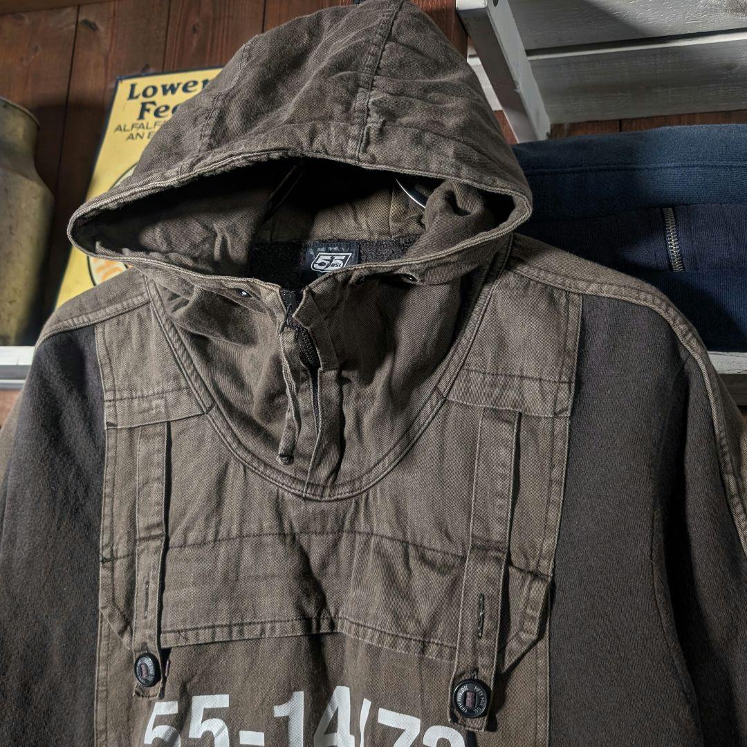 00s　DIESEL　ミリタリー　ハーフジップ　パーカー　切り替え　ブラウン