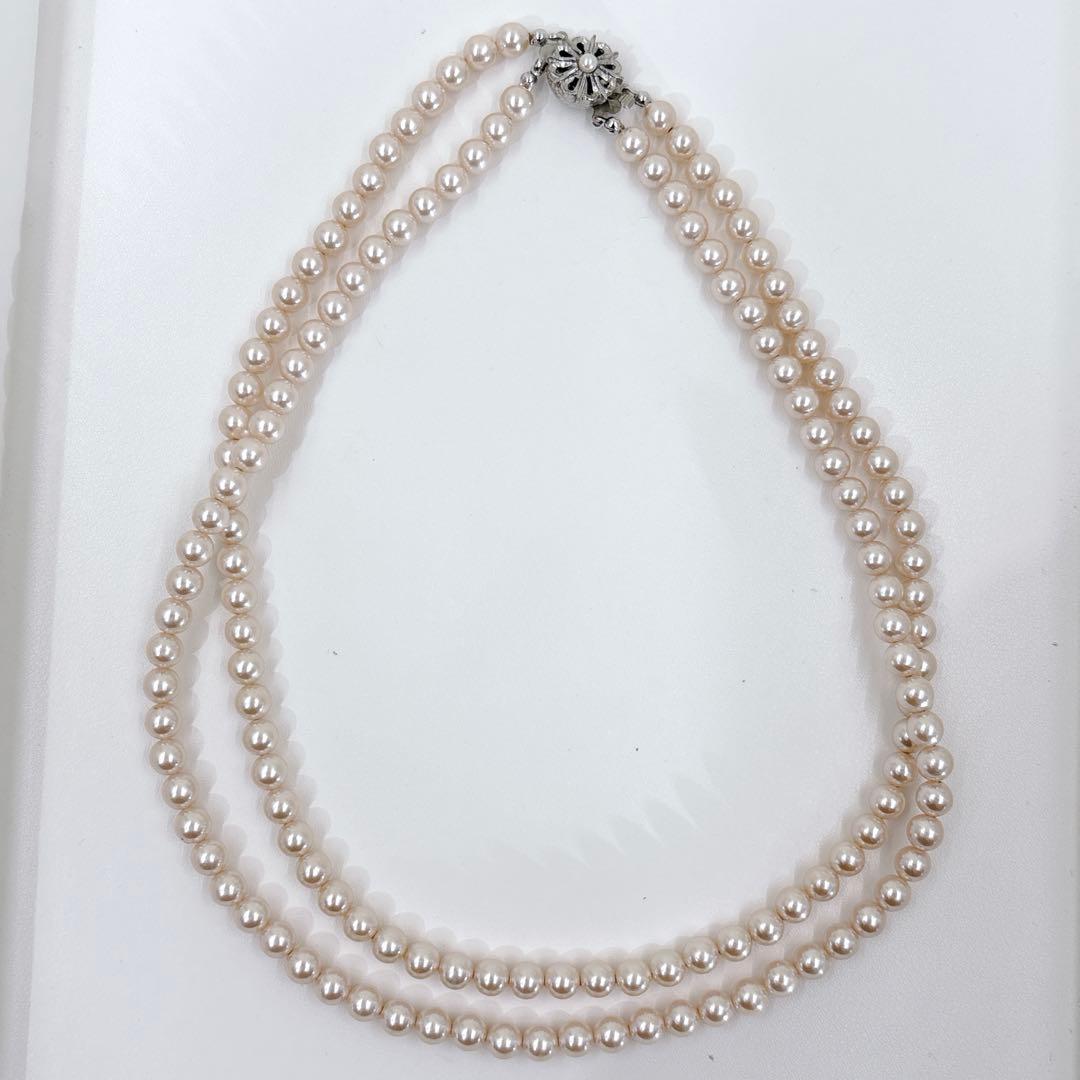 にしやん アコヤ 本真珠 パール 2連 1点物 ベージュ ネックレス