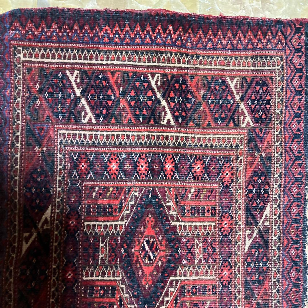 150年前 アンティーク　トルクメン絨毯　ラグ　手織 ウール 41x105cm