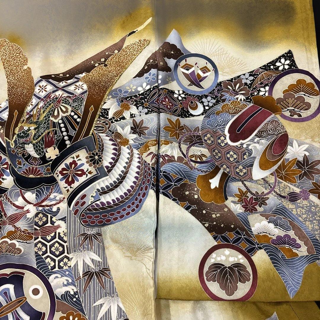 即決価格☆特選豪華刺繍入、大将兜龍、多色友禅古代祝い文、新品正絹産着祝着京友禅染