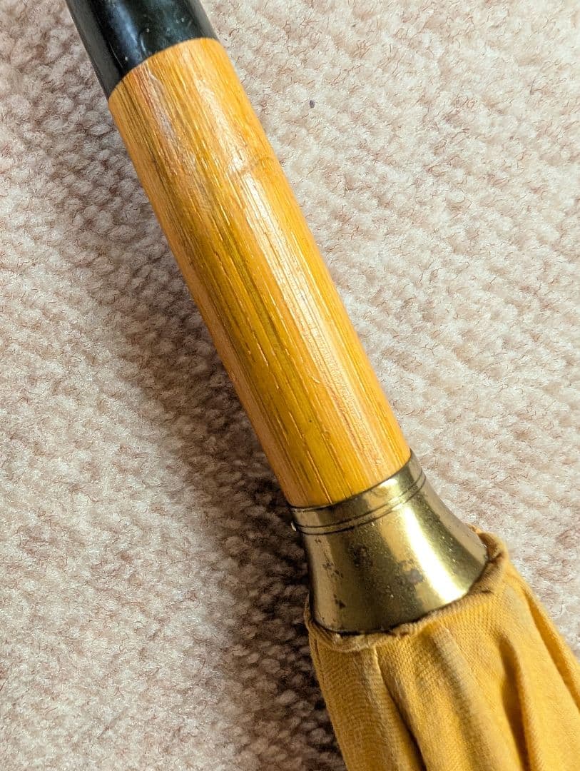 エルメス　傘　長傘　イエロー　レザーストラップ　　希少　ヴィンテージ　コットン混