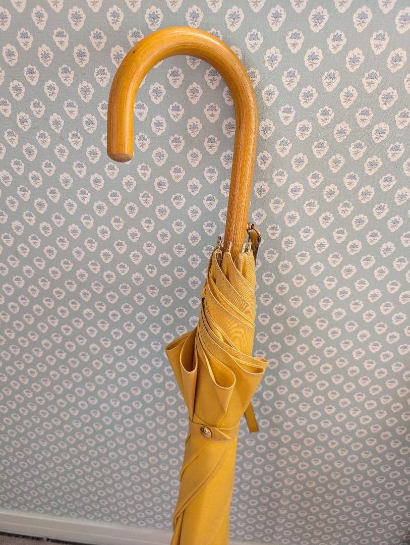 エルメス　傘　長傘　イエロー　レザーストラップ　　希少　ヴィンテージ　コットン混