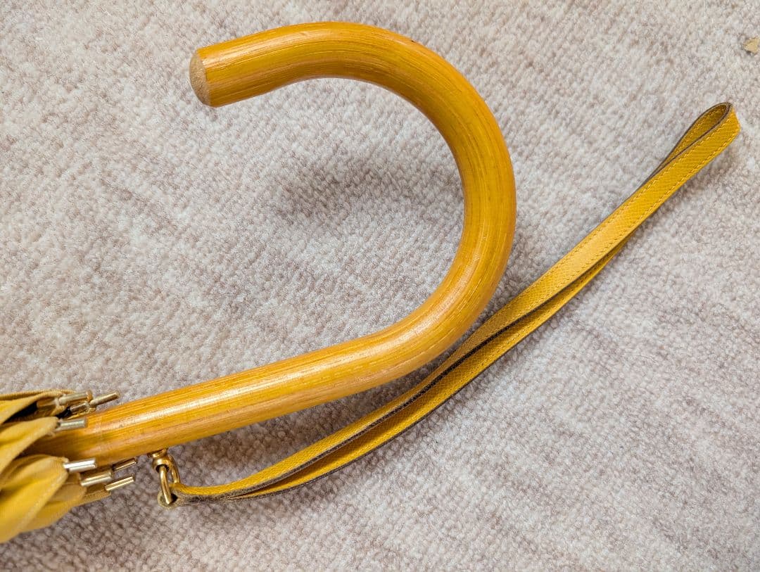 エルメス　傘　長傘　イエロー　レザーストラップ　　希少　ヴィンテージ　コットン混