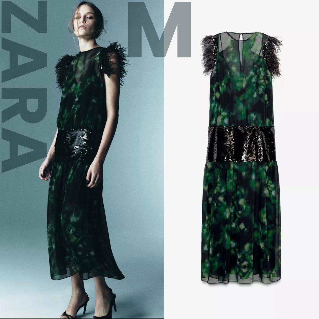 【ZARA】LimitedEdition プリント柄コンビワンピース　M