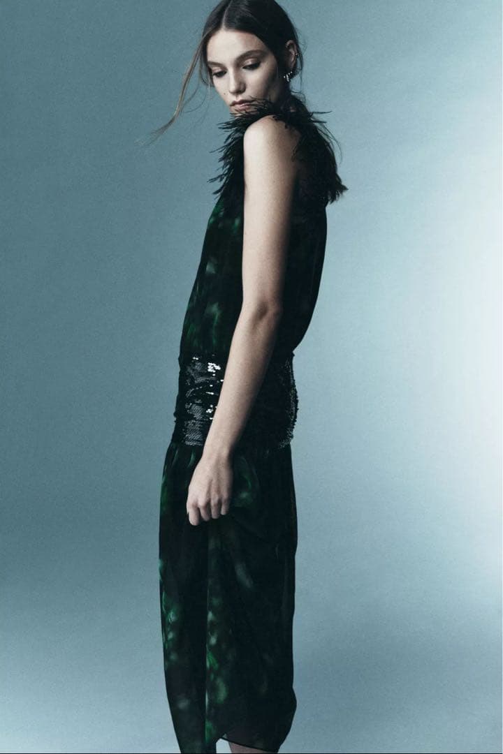 【ZARA】LimitedEdition プリント柄コンビワンピース　M