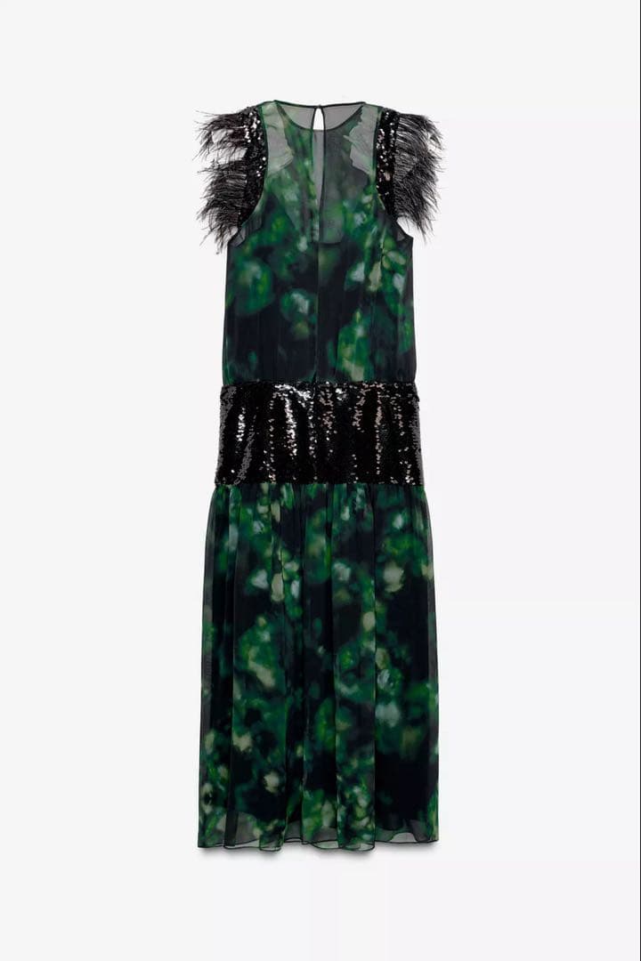 【ZARA】LimitedEdition プリント柄コンビワンピース　M