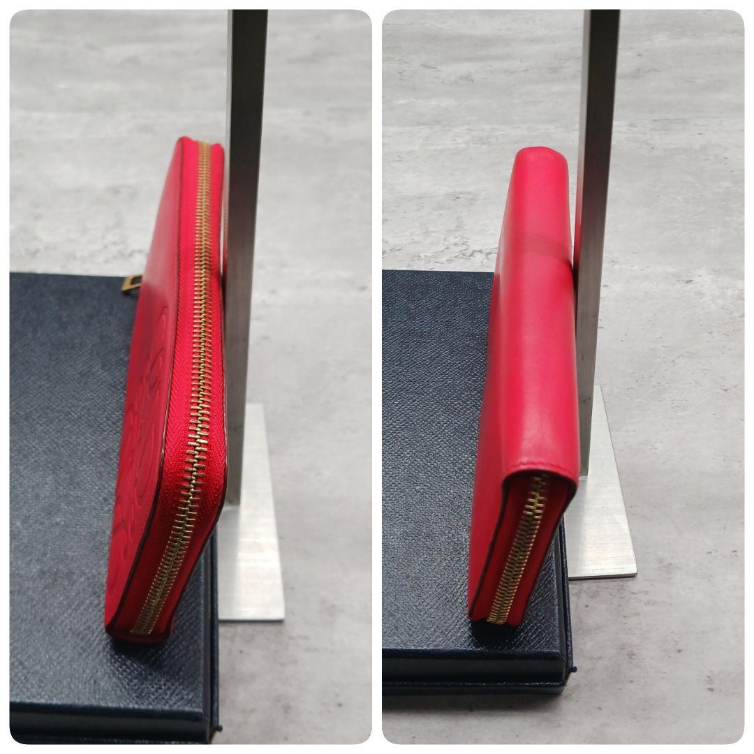 美品✨ ロエベ アナグラム ラウンドファスナー デカロゴ レザー 長財布 レッド