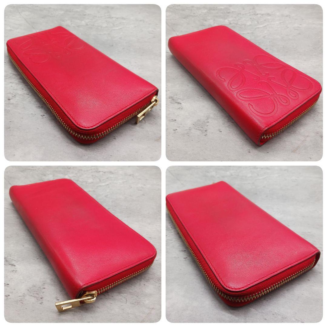 美品✨ ロエベ アナグラム ラウンドファスナー デカロゴ レザー 長財布 レッド