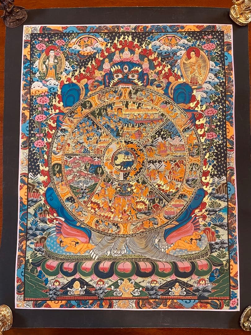 チベット密教 仏教 密教 新品 手描き　肉筆画 タンカ 曼荼羅 六道輪廻図 D1