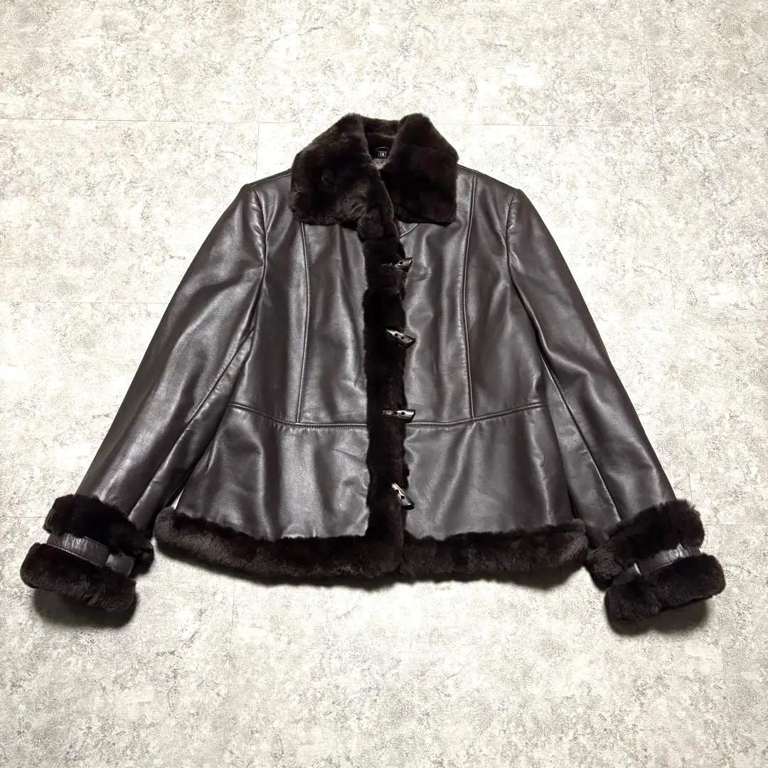 BALMAIN レザージャケット　羊革　毛皮 レッキスラビット　ブラウン　XL
