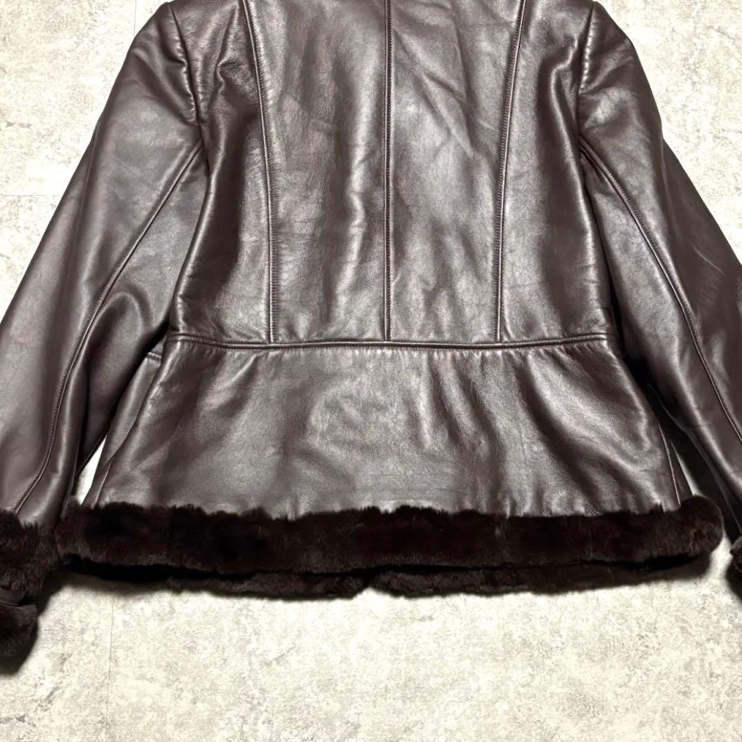 BALMAIN レザージャケット　羊革　毛皮 レッキスラビット　ブラウン　XL