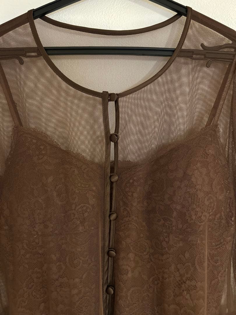 【美品】AMERI ブラウン シースルー袖 ロングドレス