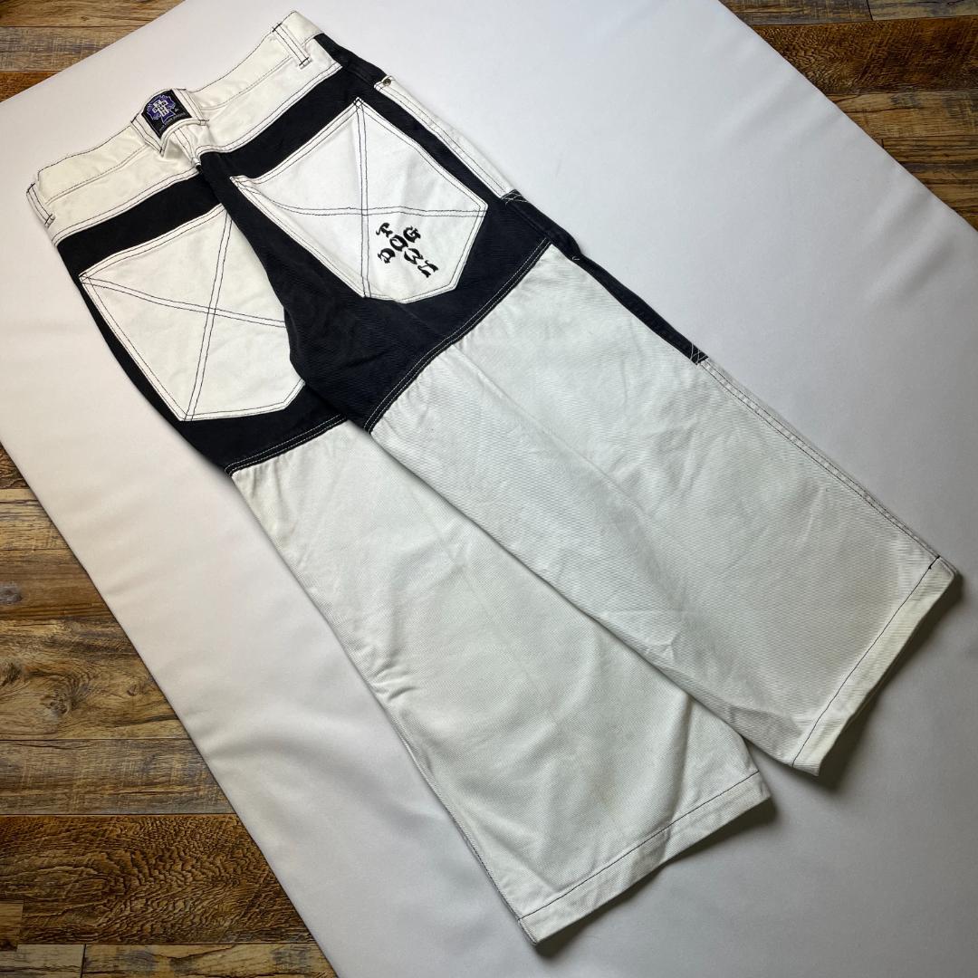 ドッグタウンバギーデニム白黒極太w31刺繍b系ストリートブラックホワイトデニム