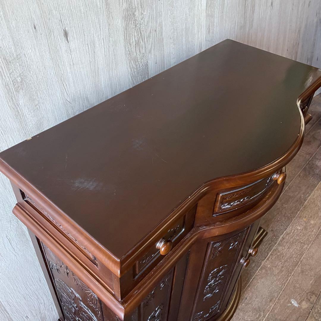 アンティーク調 コンソールキャビネット 木彫り 飾り棚 サイドボード