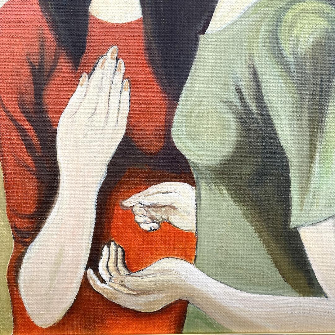 真作保証 鈴木照治『海辺のニ人の女』油彩画 6号 1991年 R8SD39