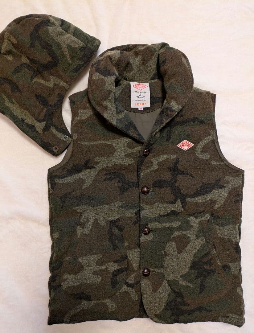 ダントン × BEAMS ウール ダウンベスト フード脱着 2way カモフラ