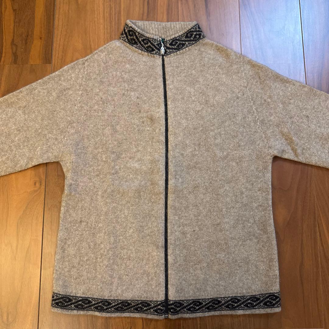 希少 NZ製 ロスロリアン ポッサムメリノウール ニットジャケット S 幾何学柄