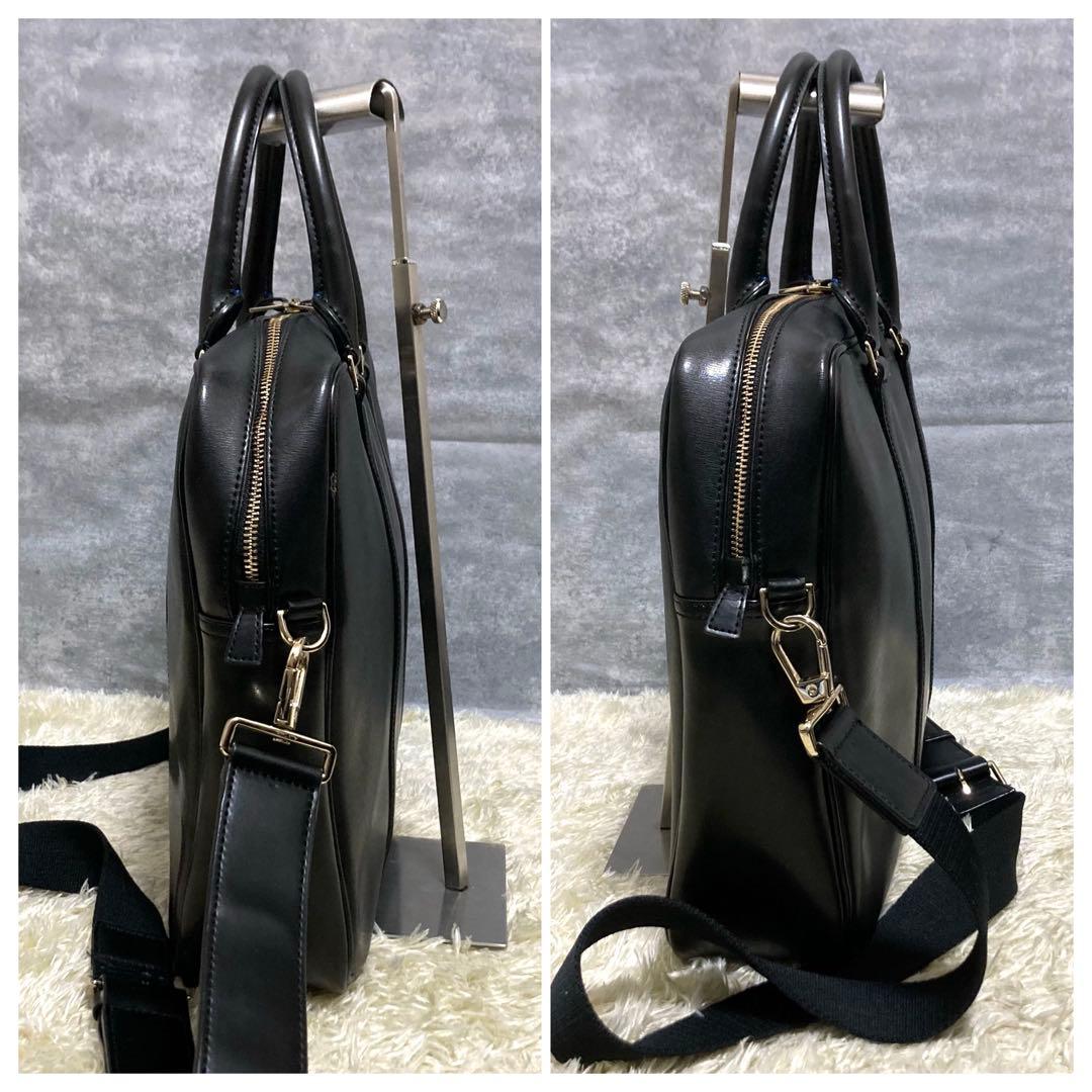 【極美品】ポールスミス　ビジネスバッグ　レザー　本革　マルチストライプ　ブラック