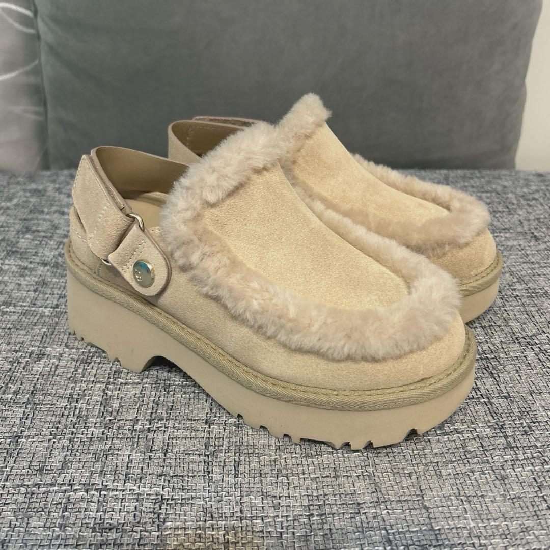【公式購入】 UGG ベージュ ファー付き 厚底 スリッポン 2wey
