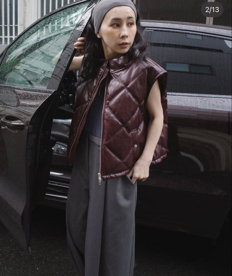 トップス SYNTHETIC LEATHER QUILTING MINI VEST