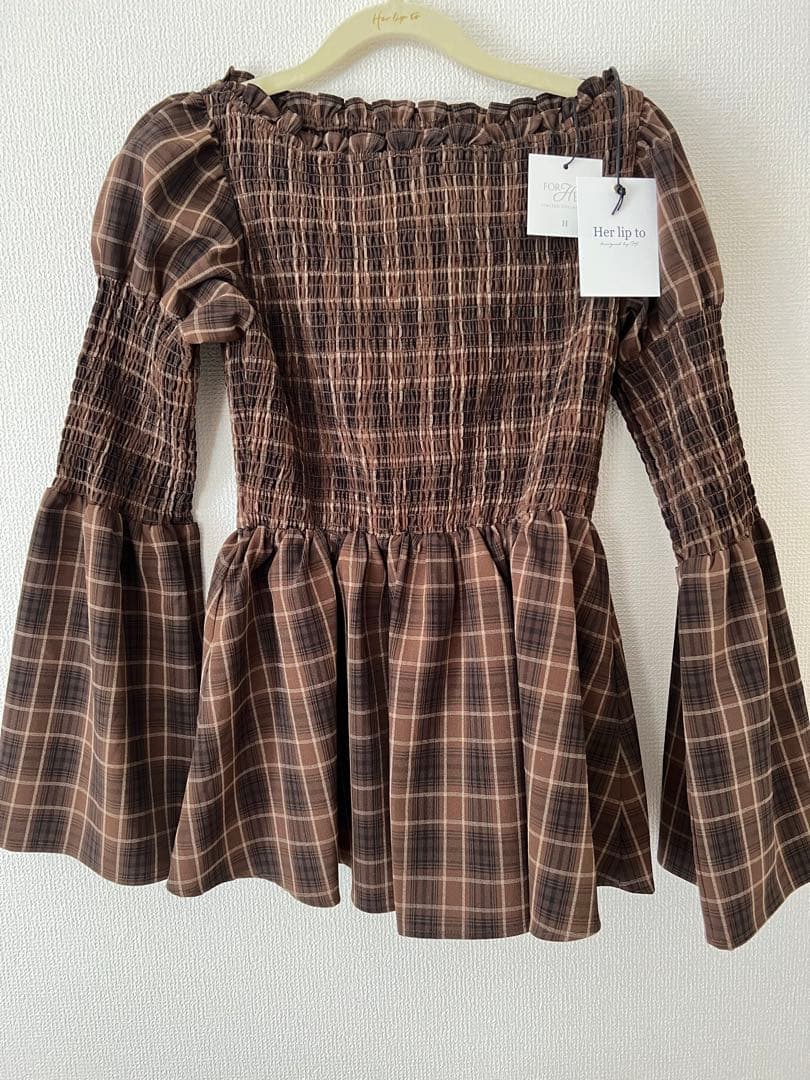 トップス FORHER Checked Flared Peplum Top