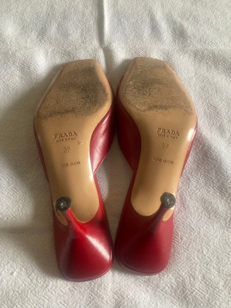 PRADA プラダ　レッド ミュール 高ヒール オープントゥ