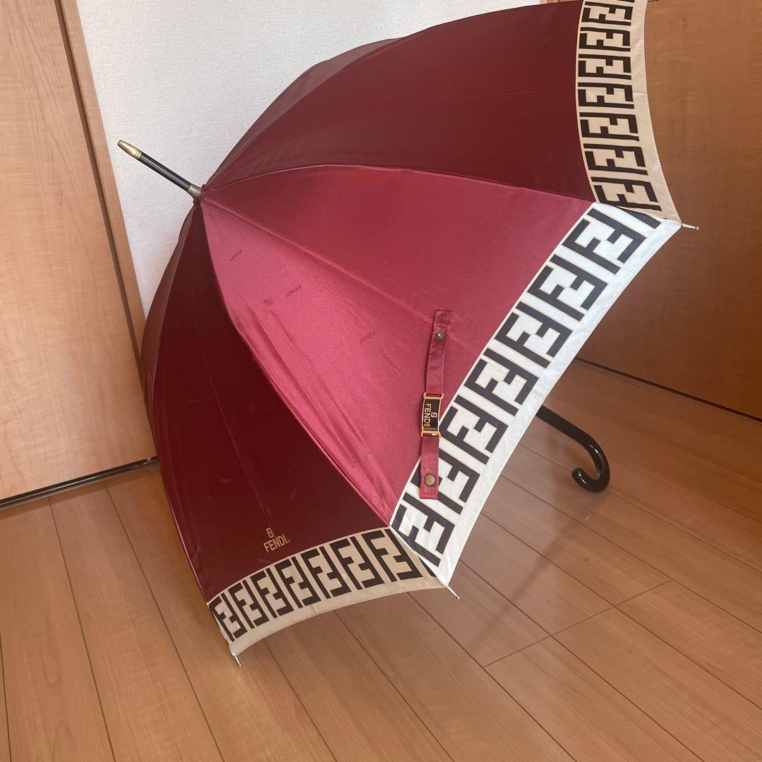 フェンディ 長傘 ズッカ柄 FF 雨傘 ボルドー　レッド 赤