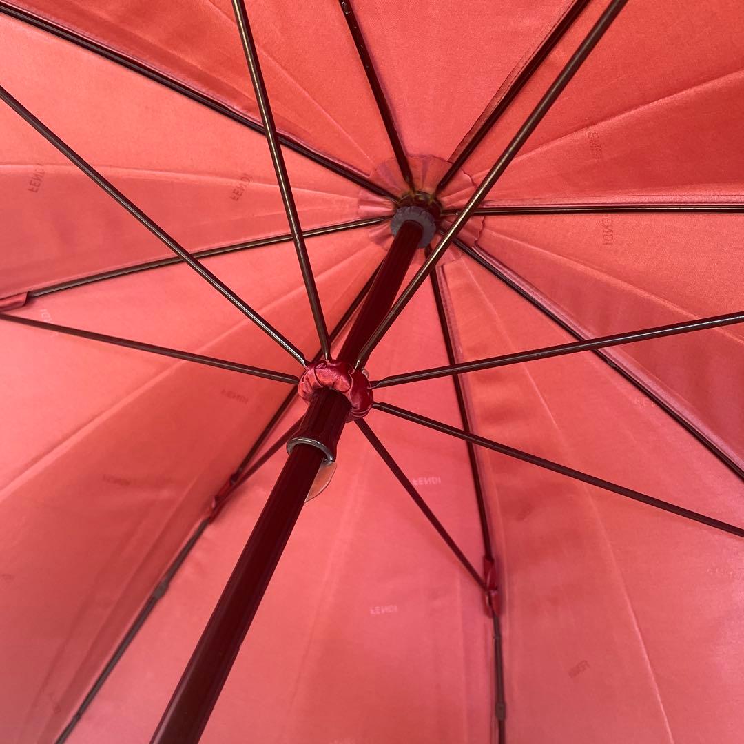 フェンディ 長傘 ズッカ柄 FF 雨傘 ボルドー　レッド 赤