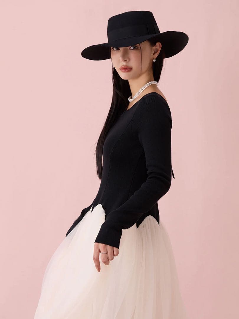 彩さん専用eimy カーブシルエットニットコンビチュールフレアワンピース新品M