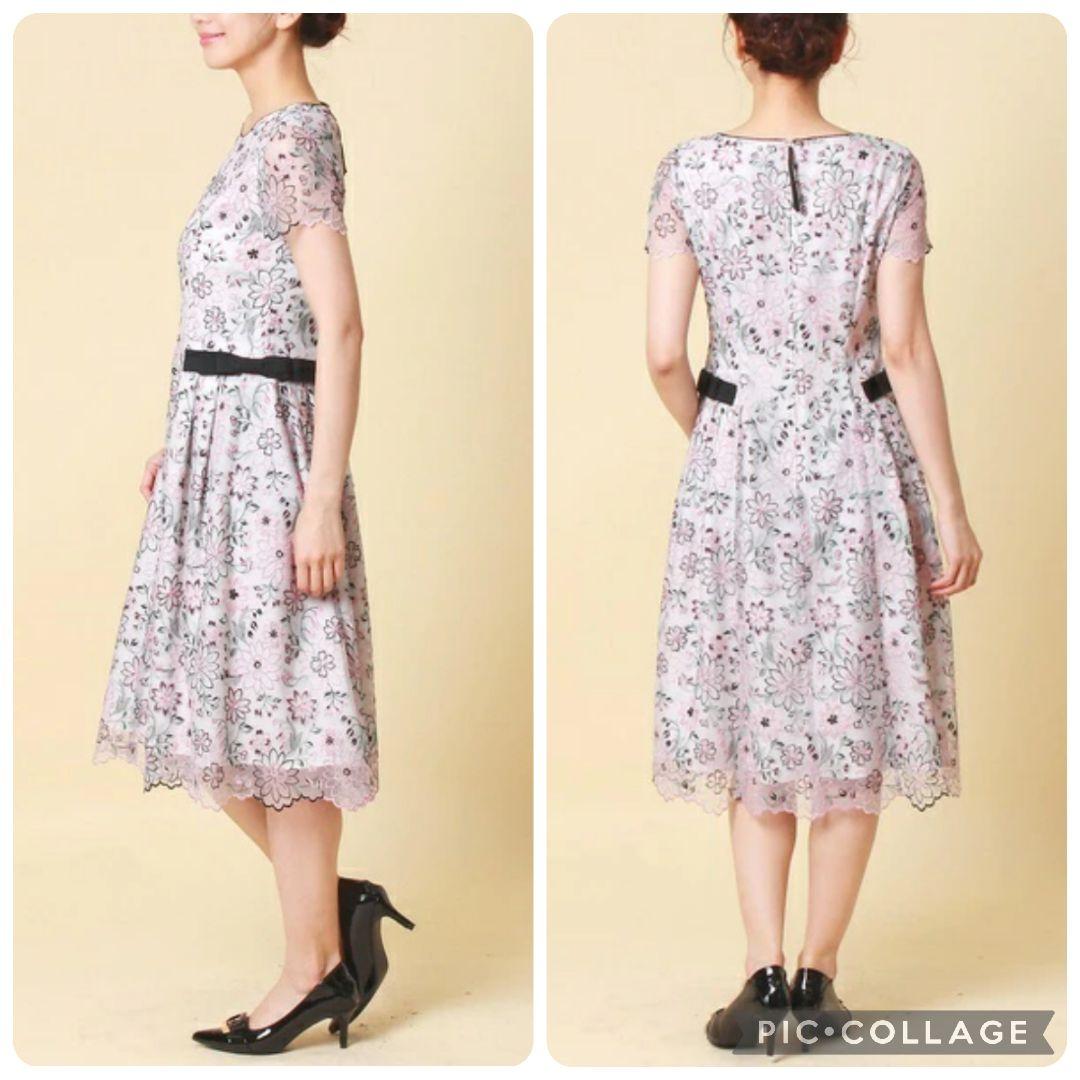 【極美品♡希少42】ローズティアラジュエル　高級フラワーチュール刺繍ワンピース