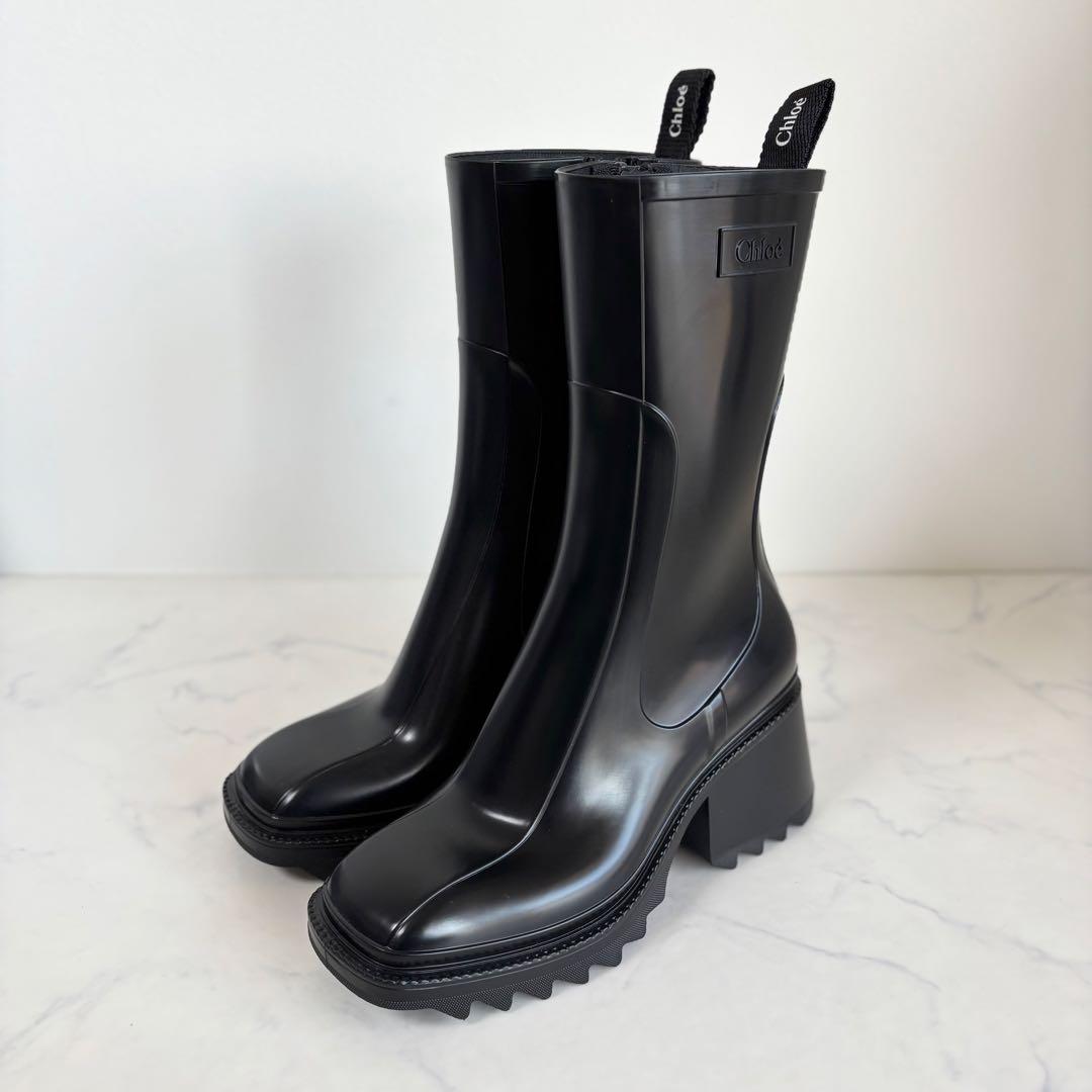 極美品 クロエ 35 BETTY ベティ レインブーツ 防水 長靴 ブラック