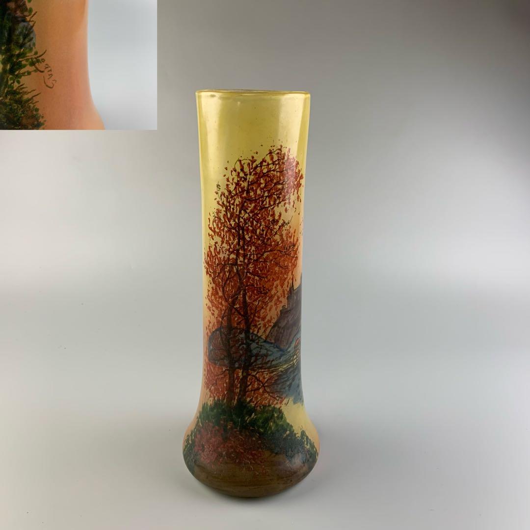 ガラス 花瓶 花器 在銘 硝子アンティーク 飾壺 西洋美術 ガラス工芸