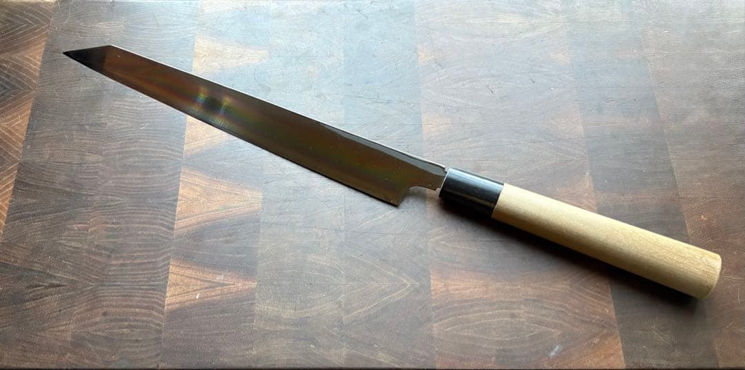 堺打刃物　霞　切付　柳刃9寸　270mm 包丁　白鋼　和包丁　水牛　朴木