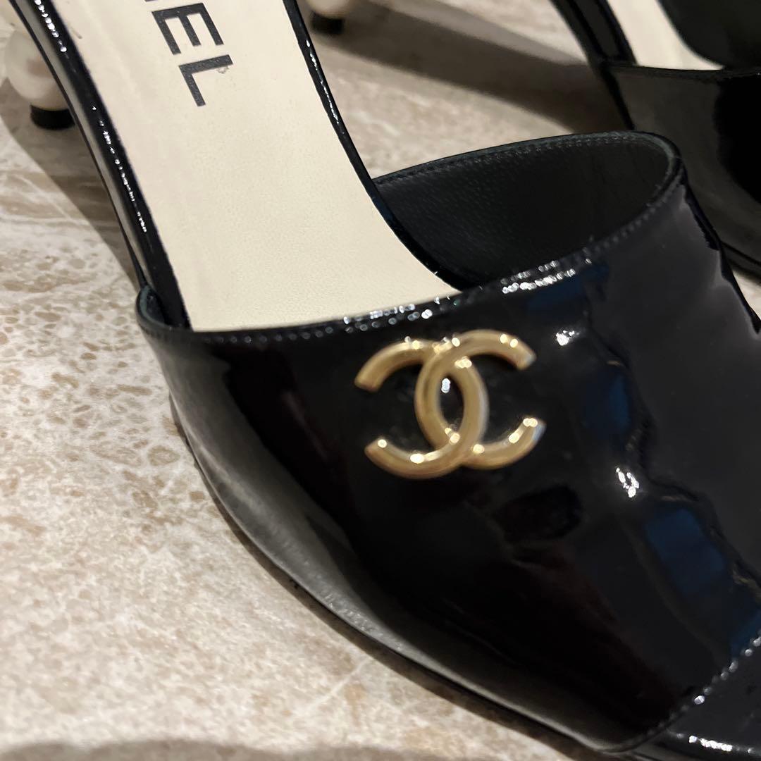 sahara！ CHANEL ブラック パールヒール ミュール