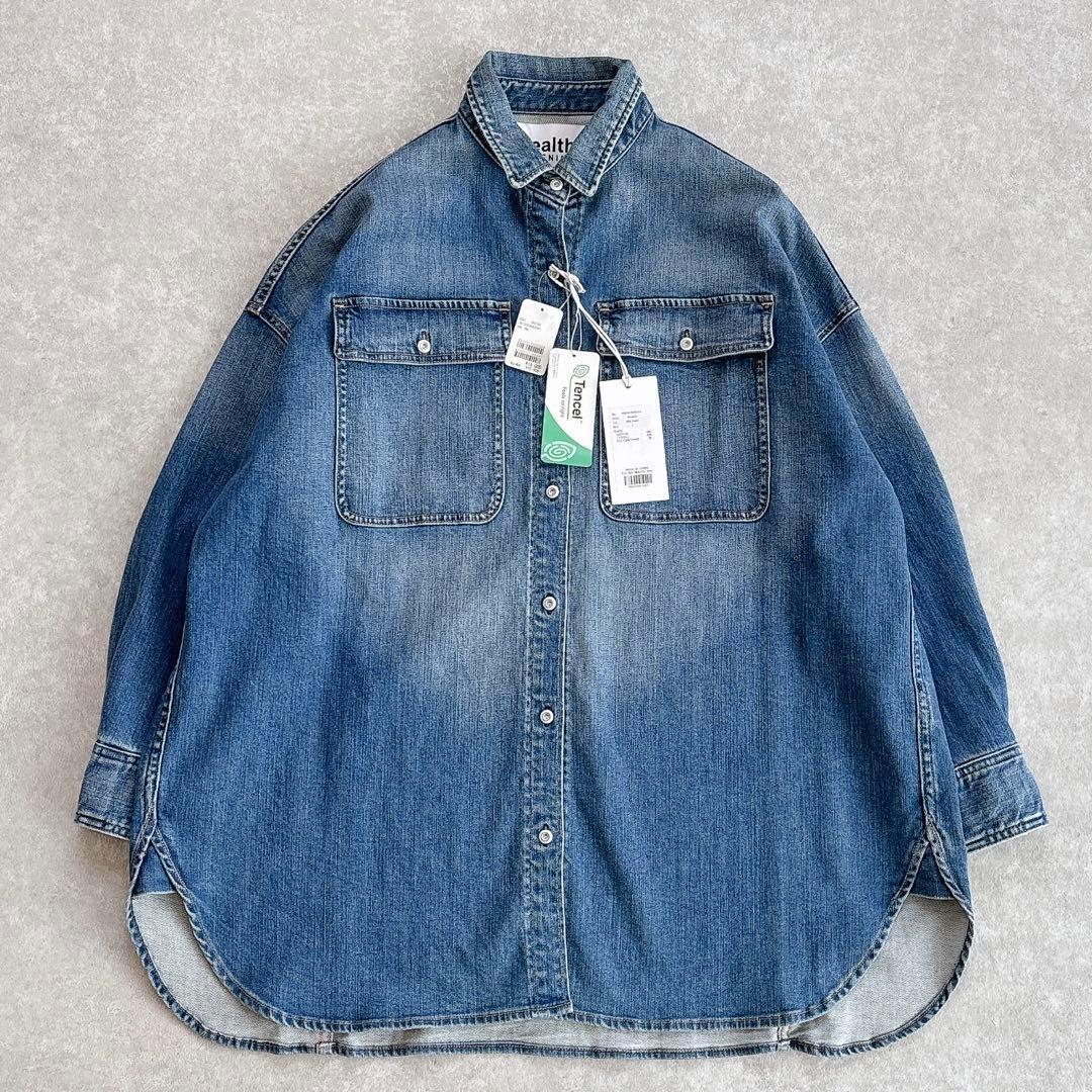 タグ付き ヘルシーデニム アーモンド デニムシャツ ゆったり ビッグシャツ