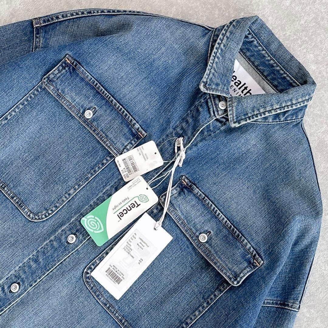 タグ付き ヘルシーデニム アーモンド デニムシャツ ゆったり ビッグシャツ