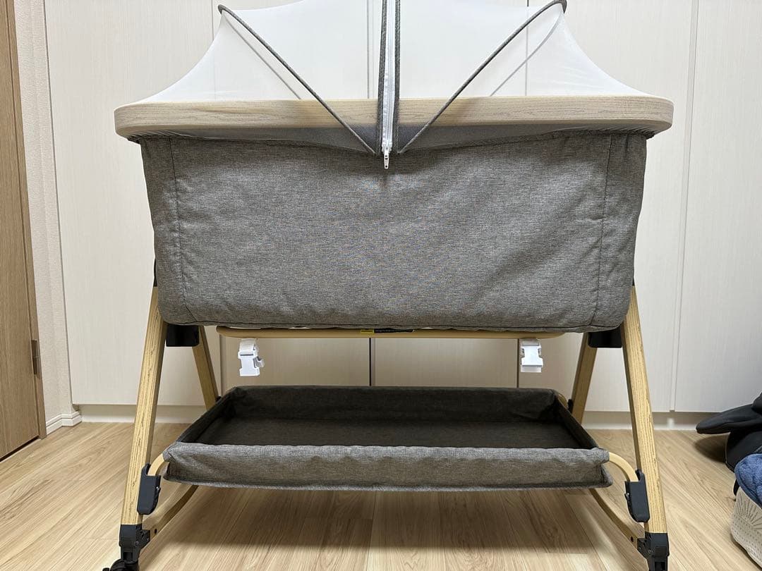 【Y】HZDMJ ベビーベッド グレー 蚊帳付き