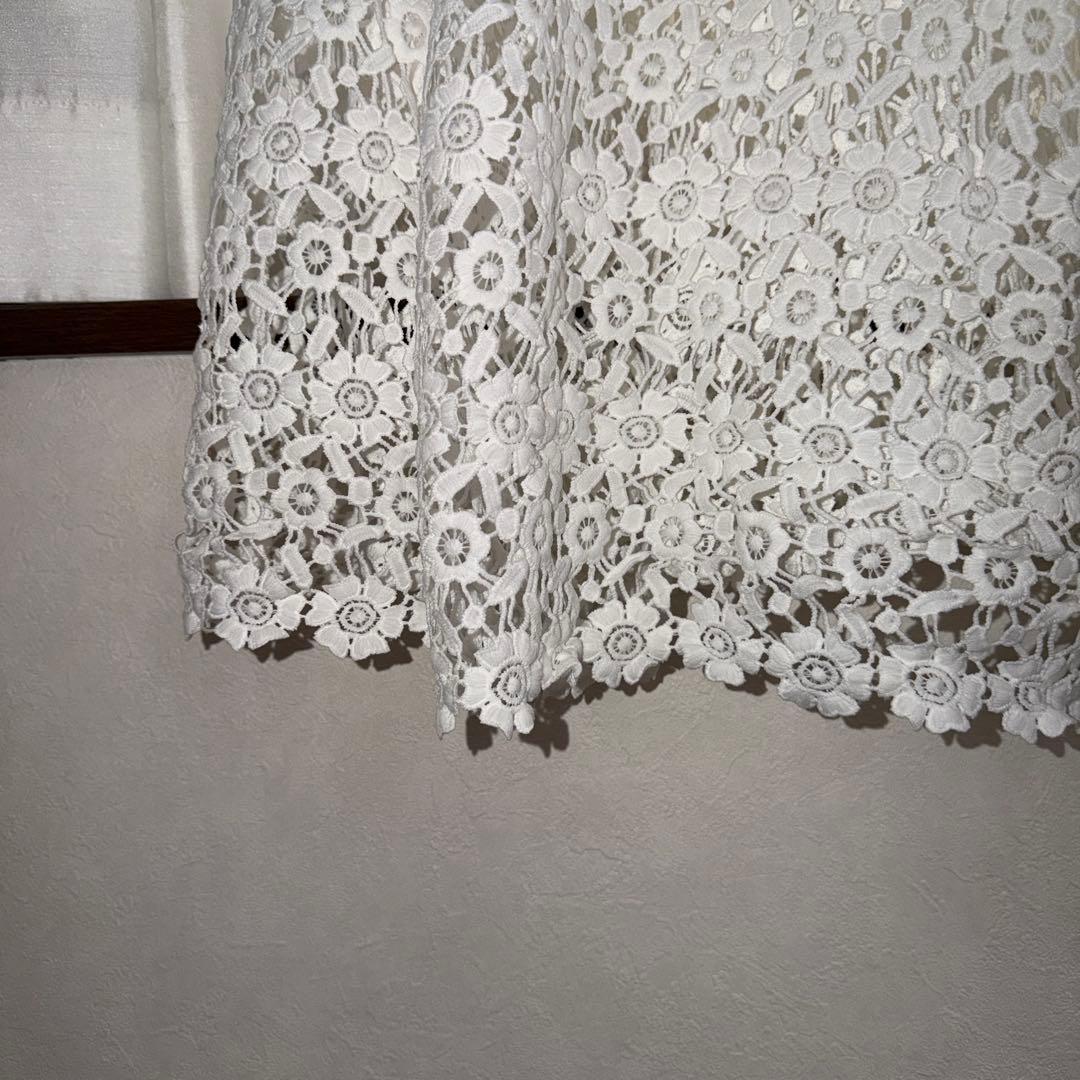 もり⭐︎foundrymews ホワイト レース裾 長袖カットソーワンピース