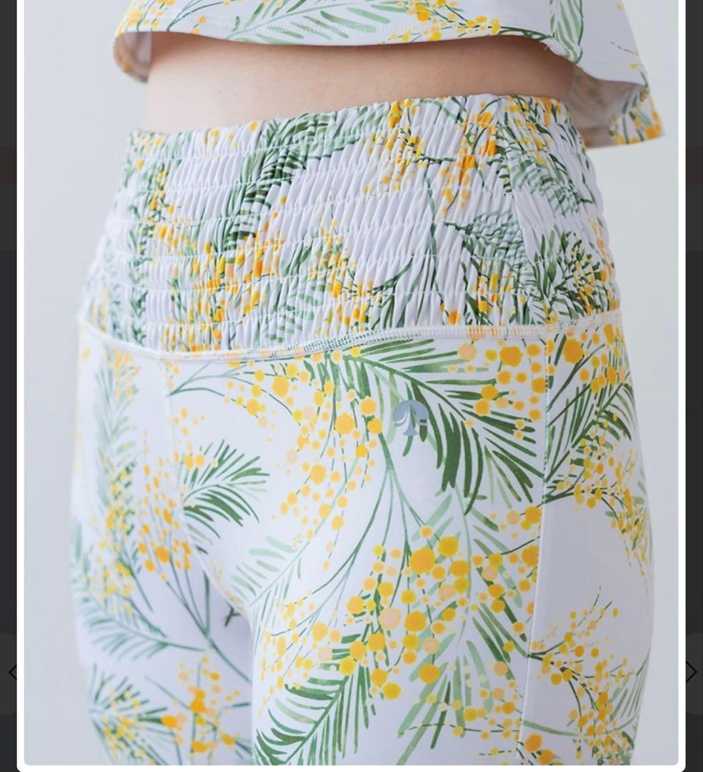 専用❣️スプリングフラワーシャーリングレギンスヨガパンツ Mミモザ