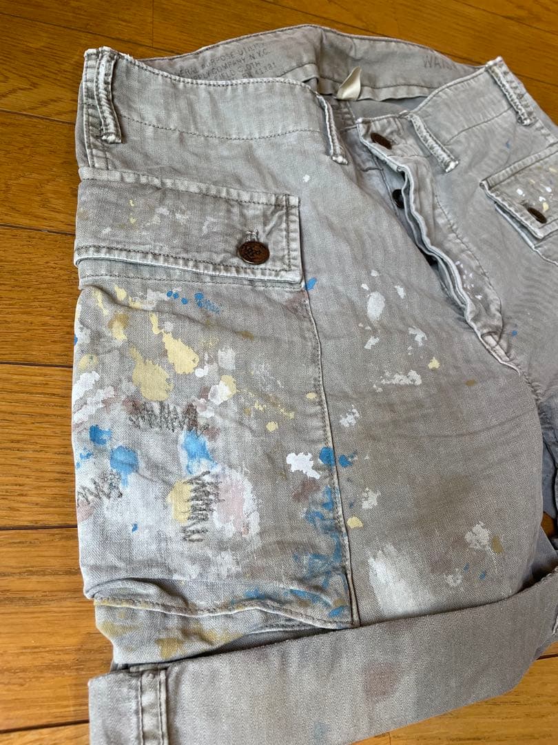 ペイント加工 カーキショートパンツ サイズ25