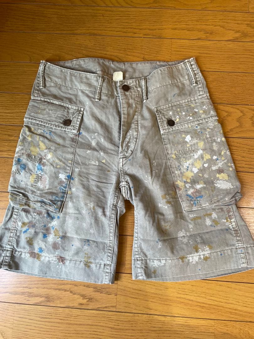 ペイント加工 カーキショートパンツ サイズ25