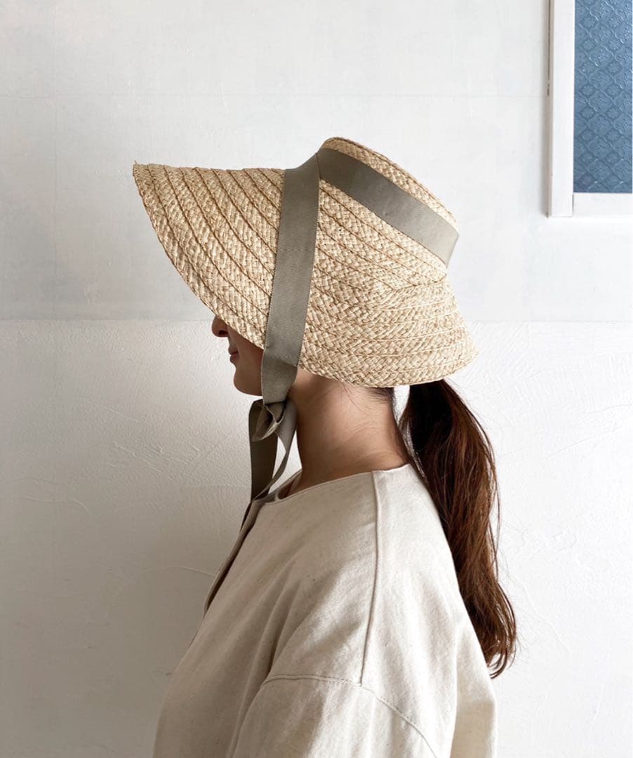 KIKONO 麦わら帽子　COLETTE グリーンベージュリボン