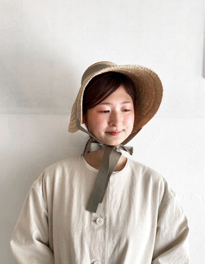 KIKONO 麦わら帽子　COLETTE グリーンベージュリボン