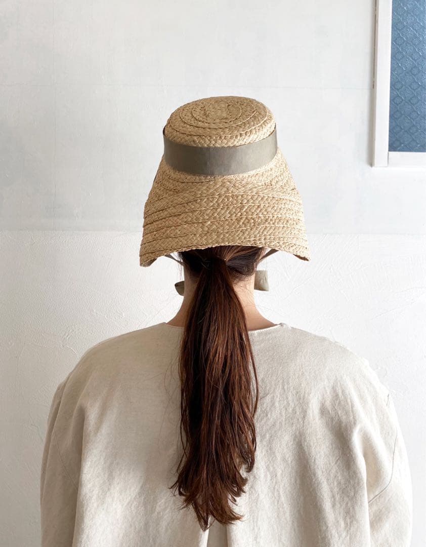 KIKONO 麦わら帽子　COLETTE グリーンベージュリボン