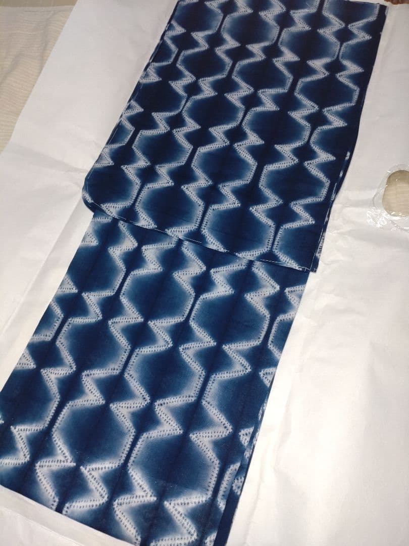 新品未使用　有松鳴海絞り浴衣　藍染　板締め絞り　綿100%　夏着物